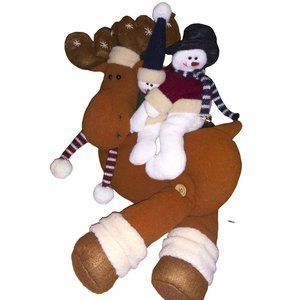 Snowmen Riding Reindeer Shelf Sitter Christmas 21 Inch  Plush Decoration #640478
